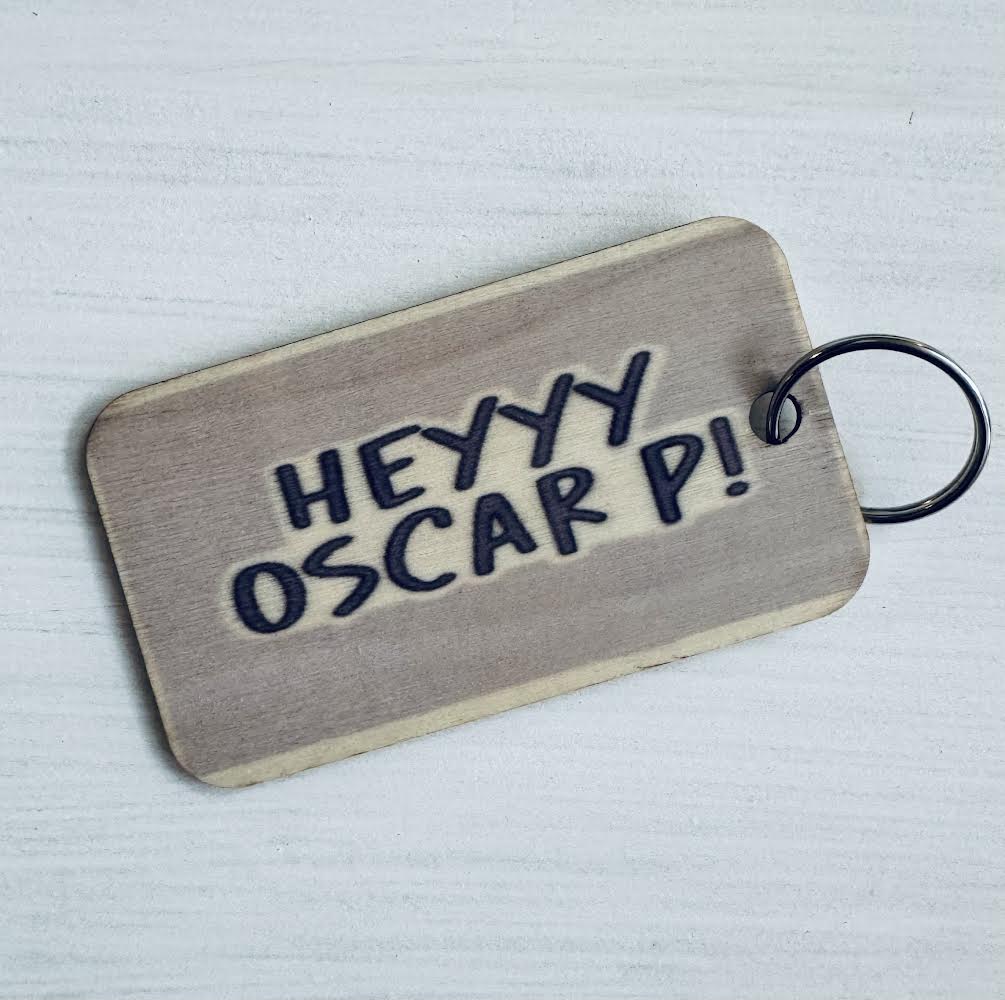 Oscar P Wooden Keychain