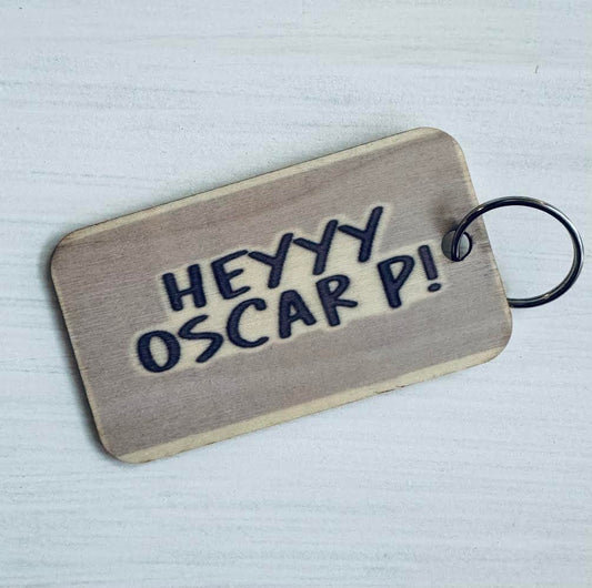 Oscar P Wooden Keychain