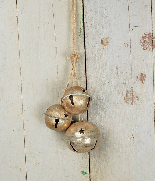 Distressed Metal String of Bells in Gold