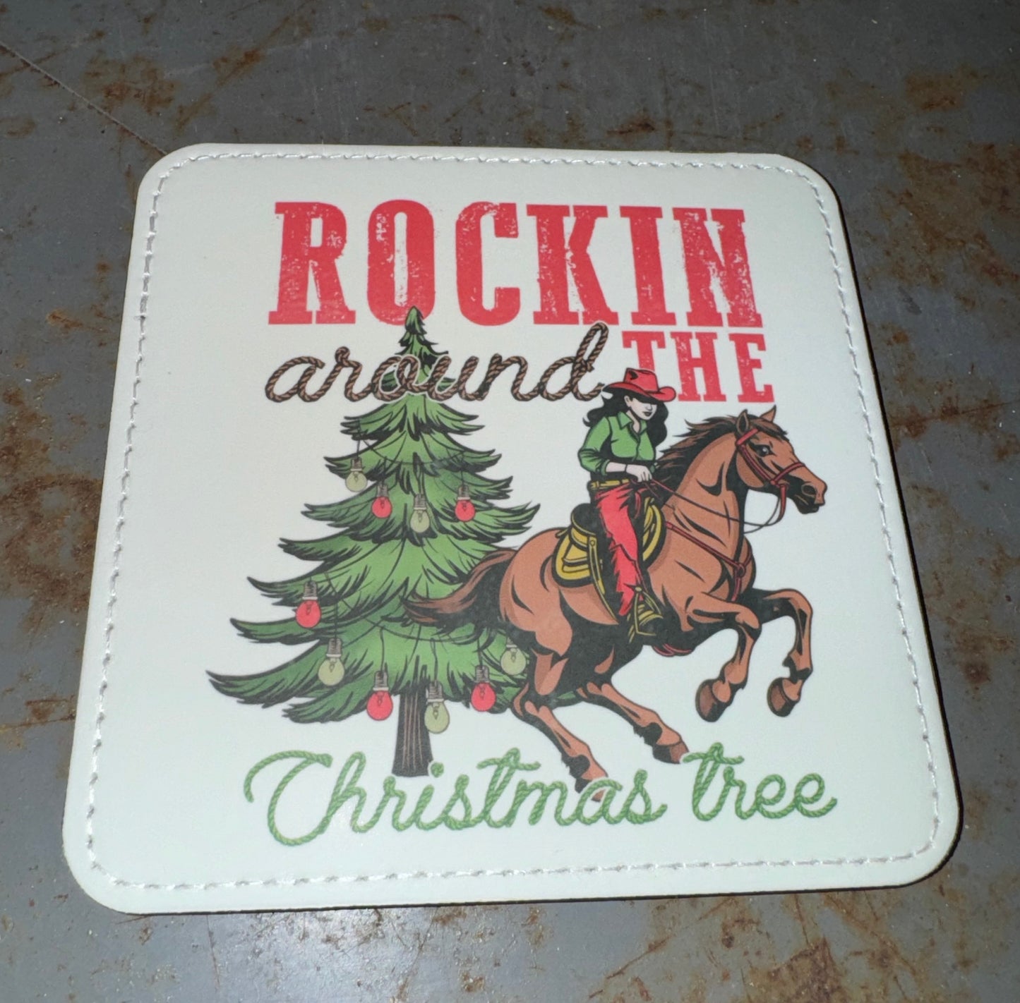 Western Rockin' Christmas Leather Coaster