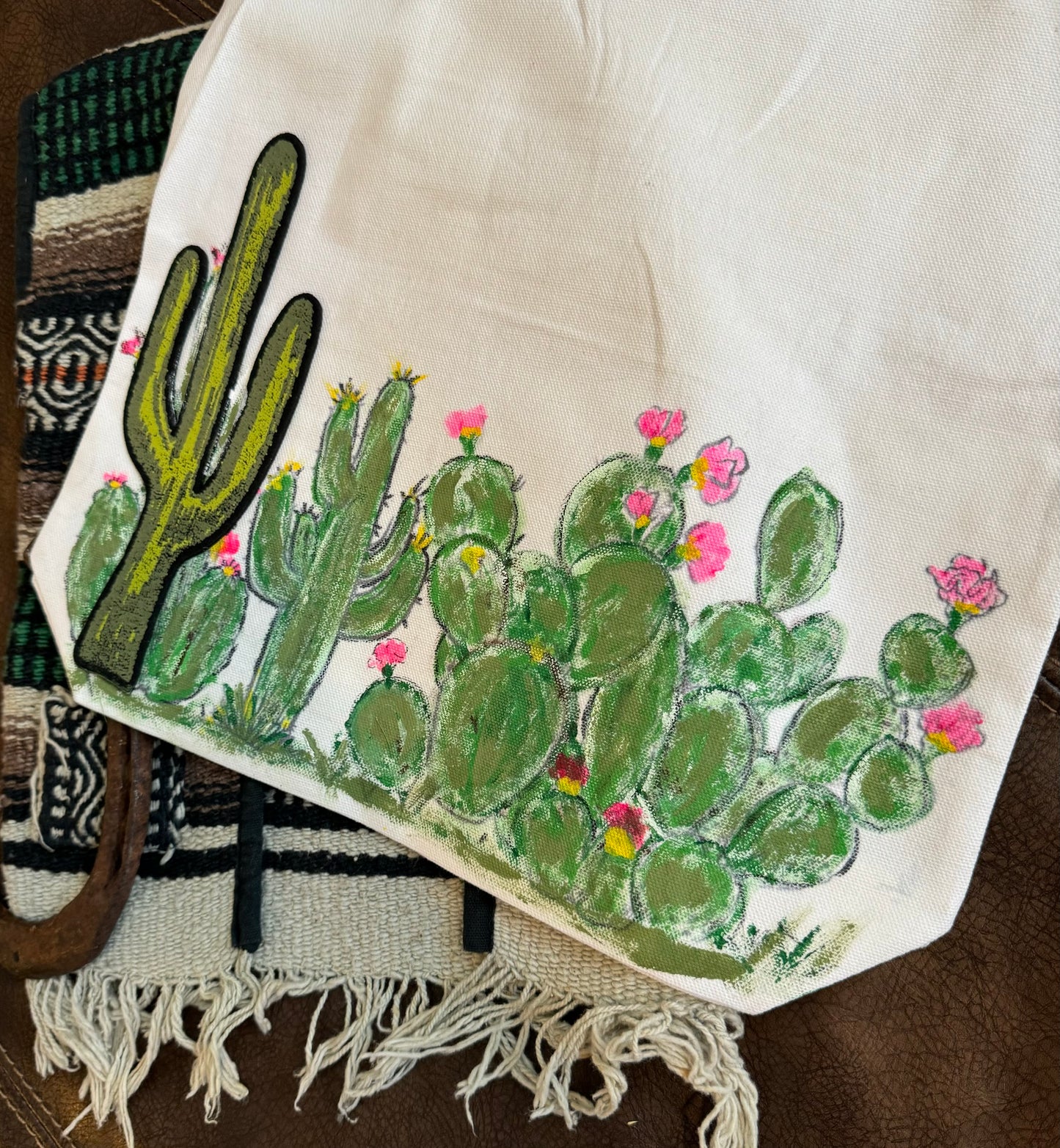 Hand Painted Cactus Canvas Bag