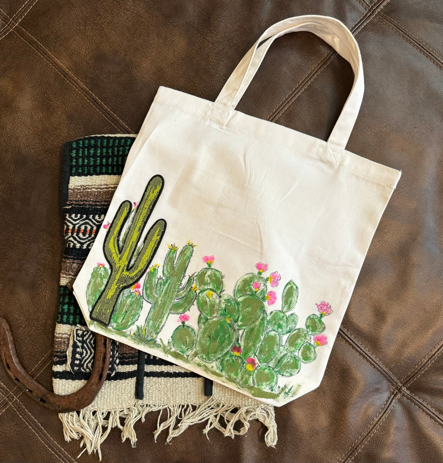 Hand Painted Cactus Canvas Bag