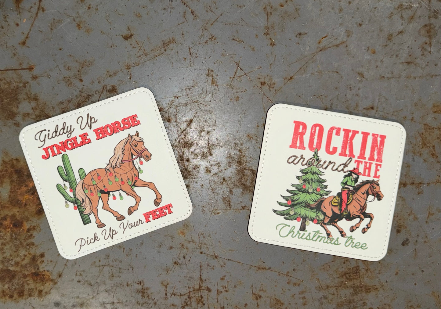 Western Rockin' Christmas Leather Coaster