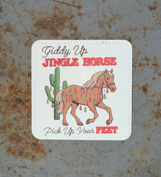 Giddy Up Jingle Horse Leather Coaster