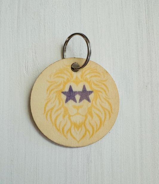 Star Lion Wooden Keychain