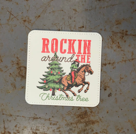 Western Rockin' Christmas Leather Coaster