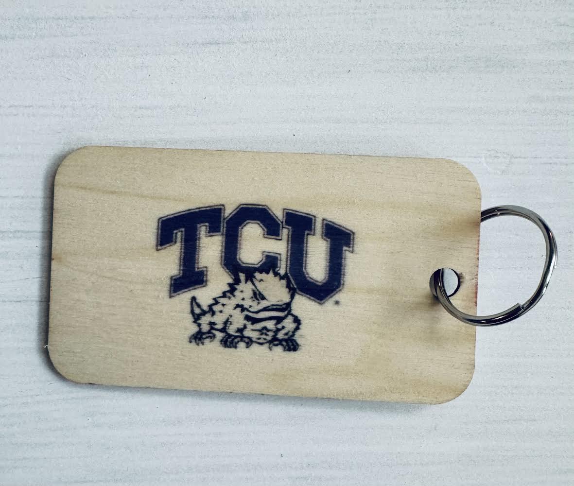 Horned Frogs Wooden Keychain