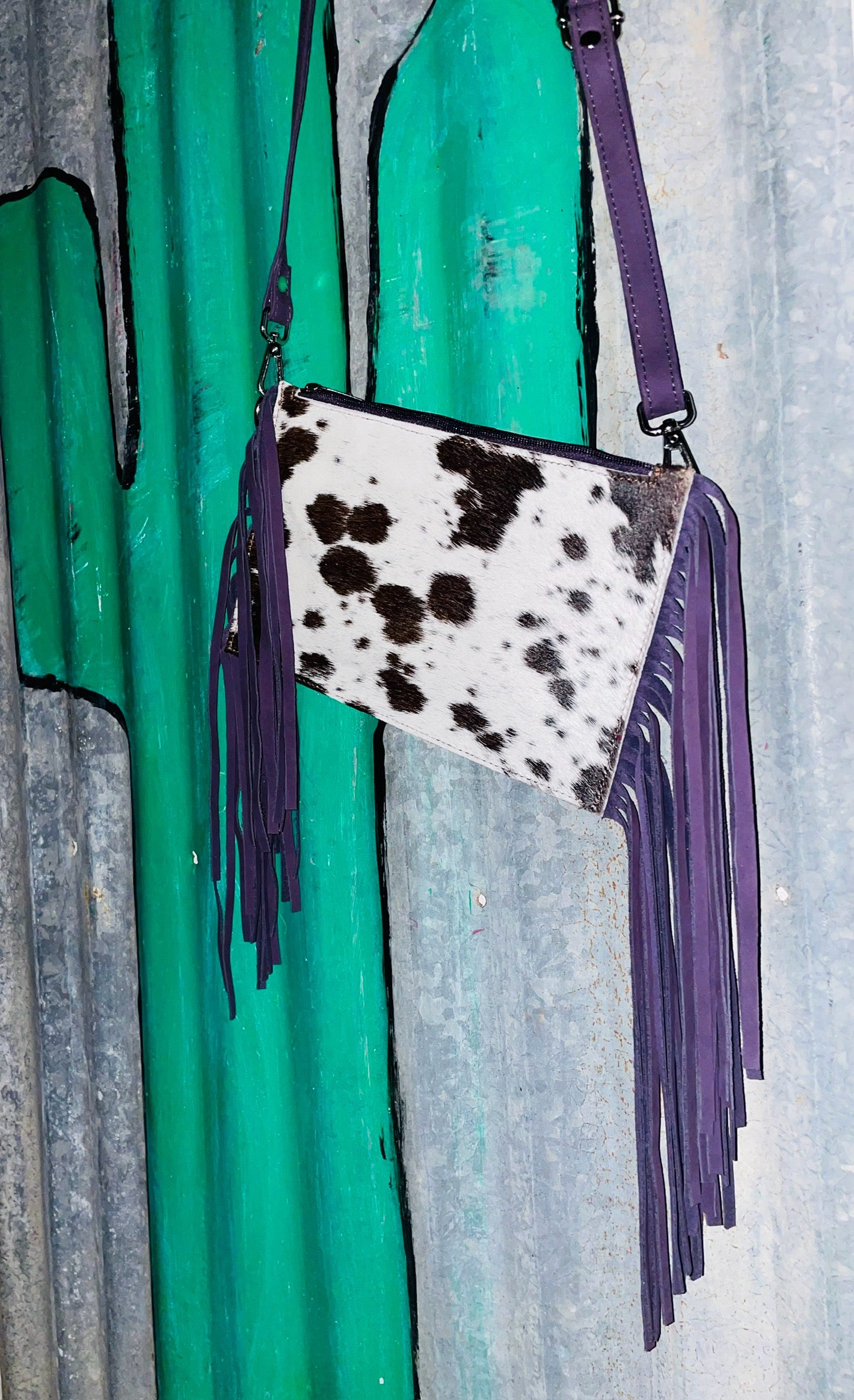 Violet Fringe Cowhide Crossbody