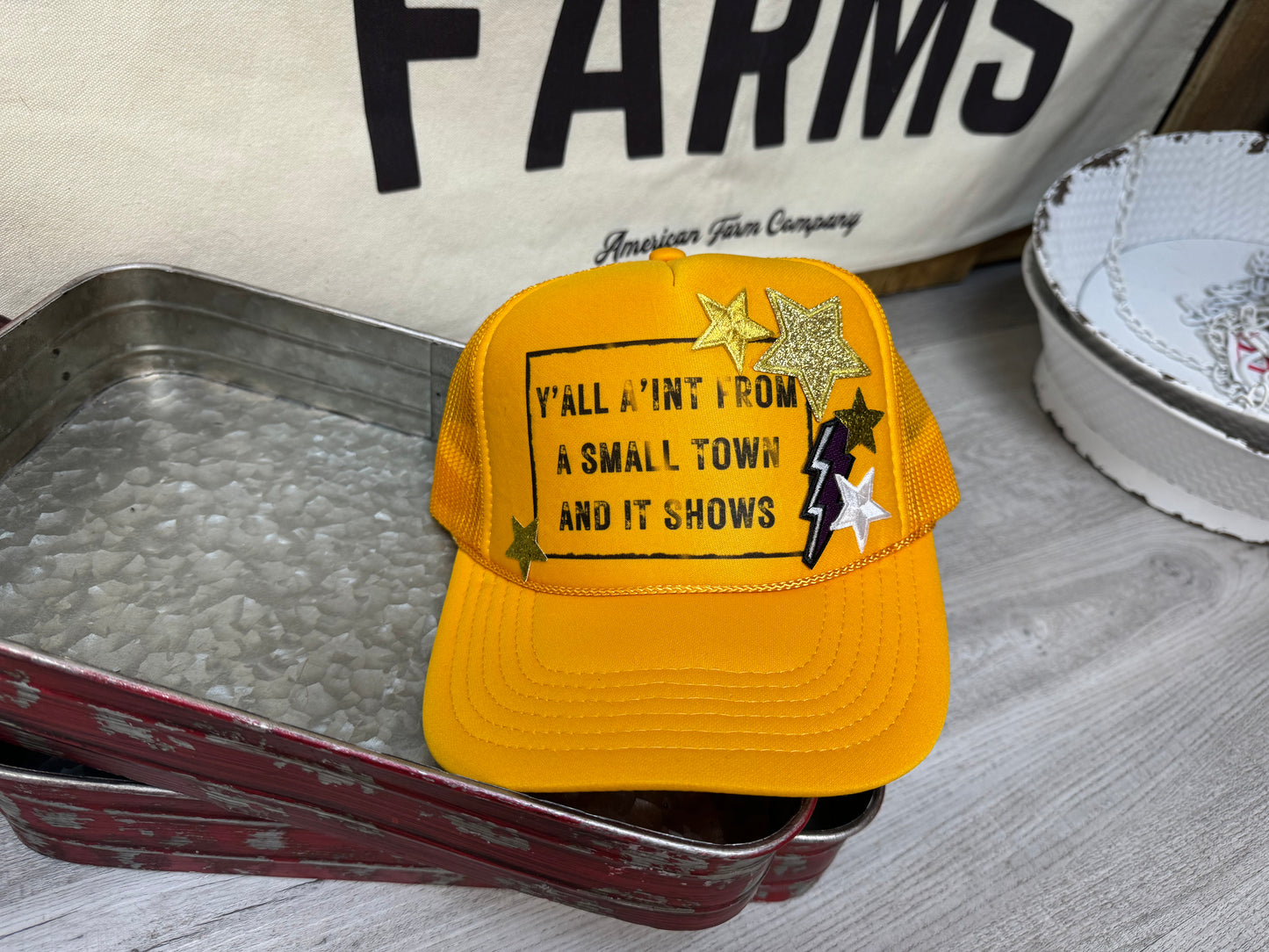 Y’all Ain’t From A Small Town 🤩 Custom Trucker Hat by Hacienda Hat Bar