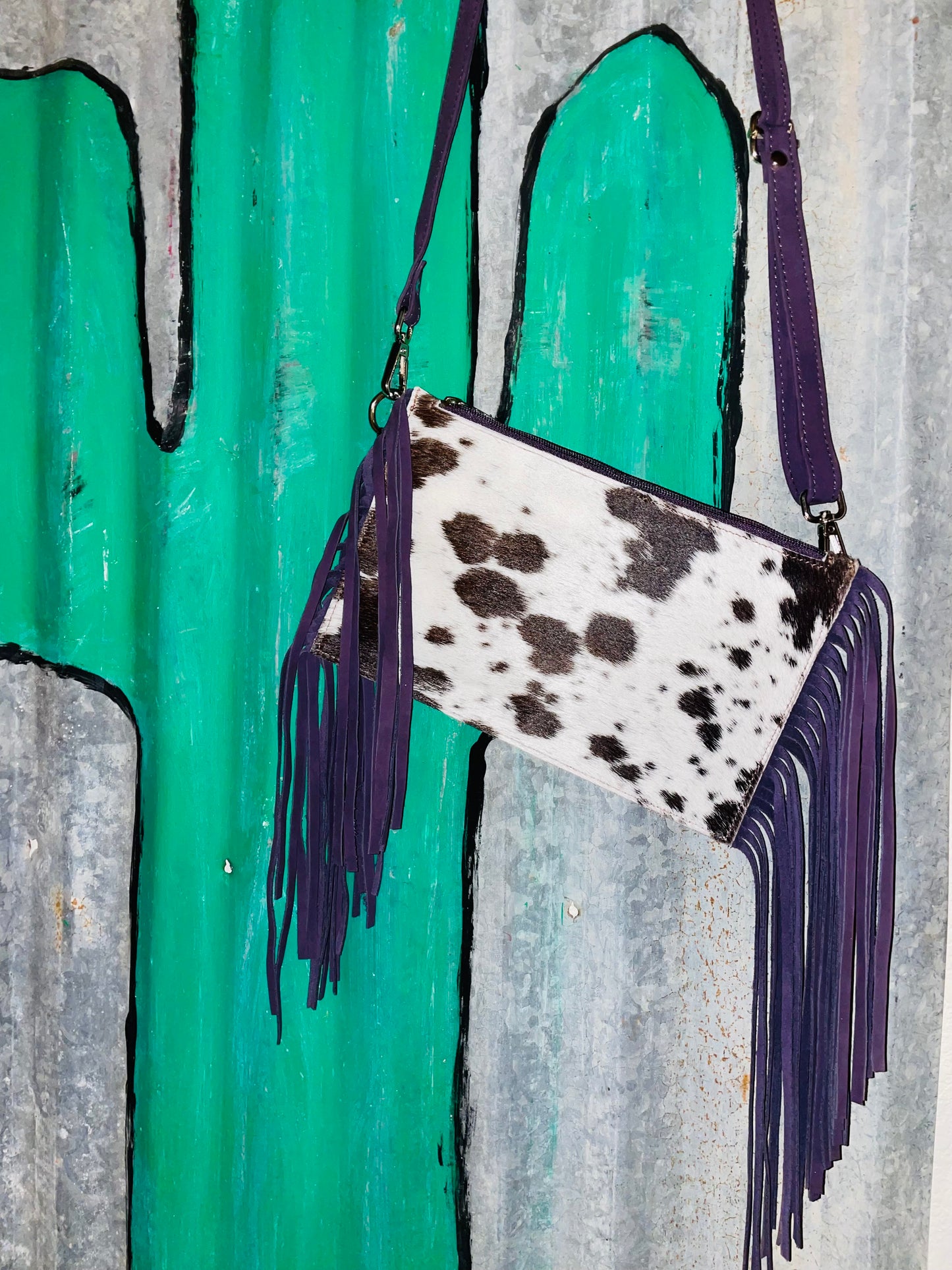 Violet Fringe Cowhide Crossbody