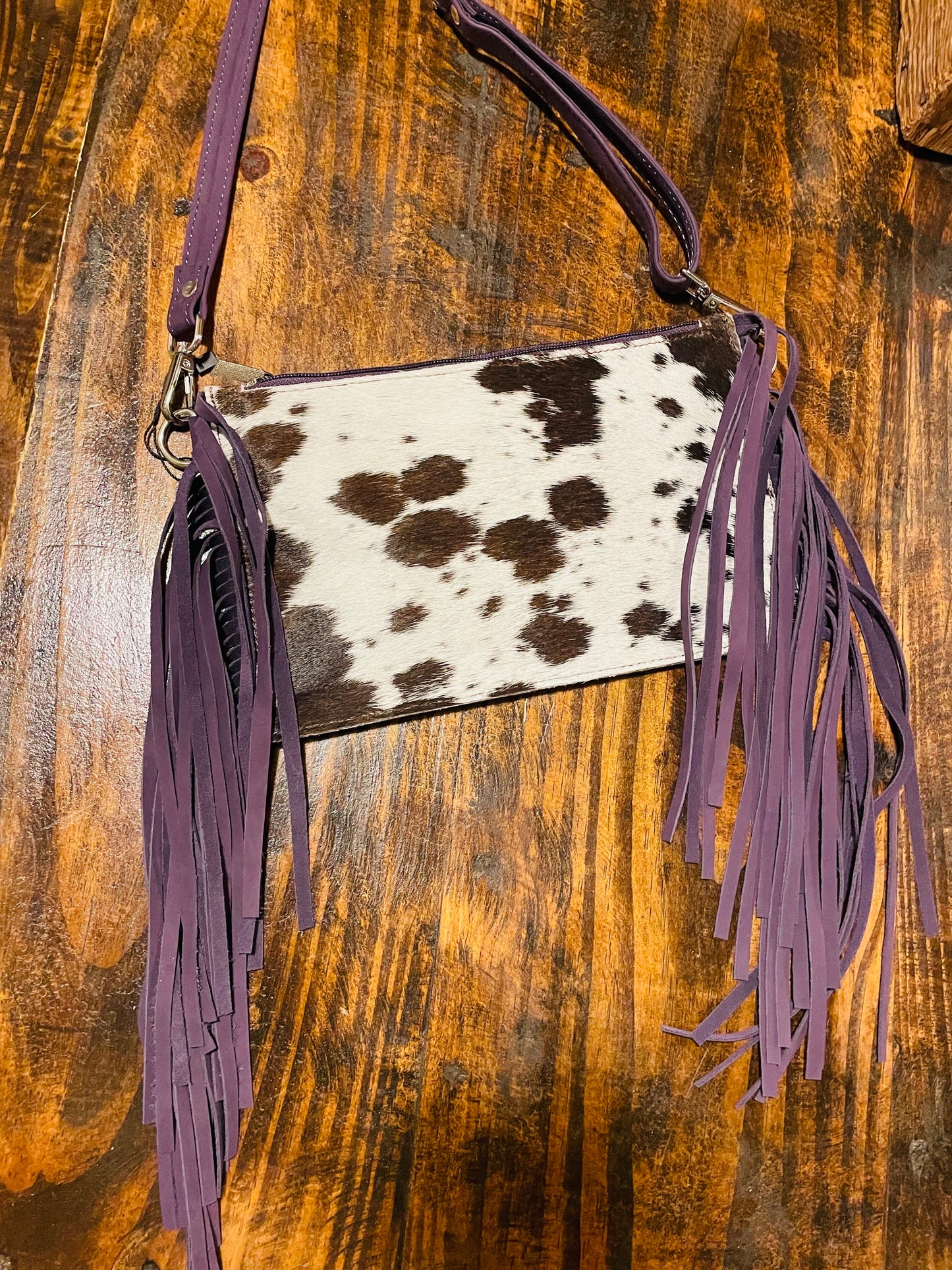 Violet Fringe Cowhide Crossbody