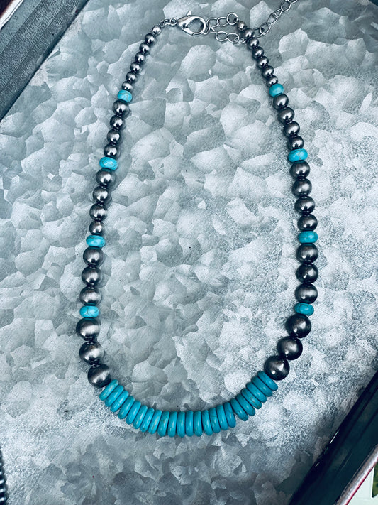 Chunky Turquoise & Navajo Bead Necklace