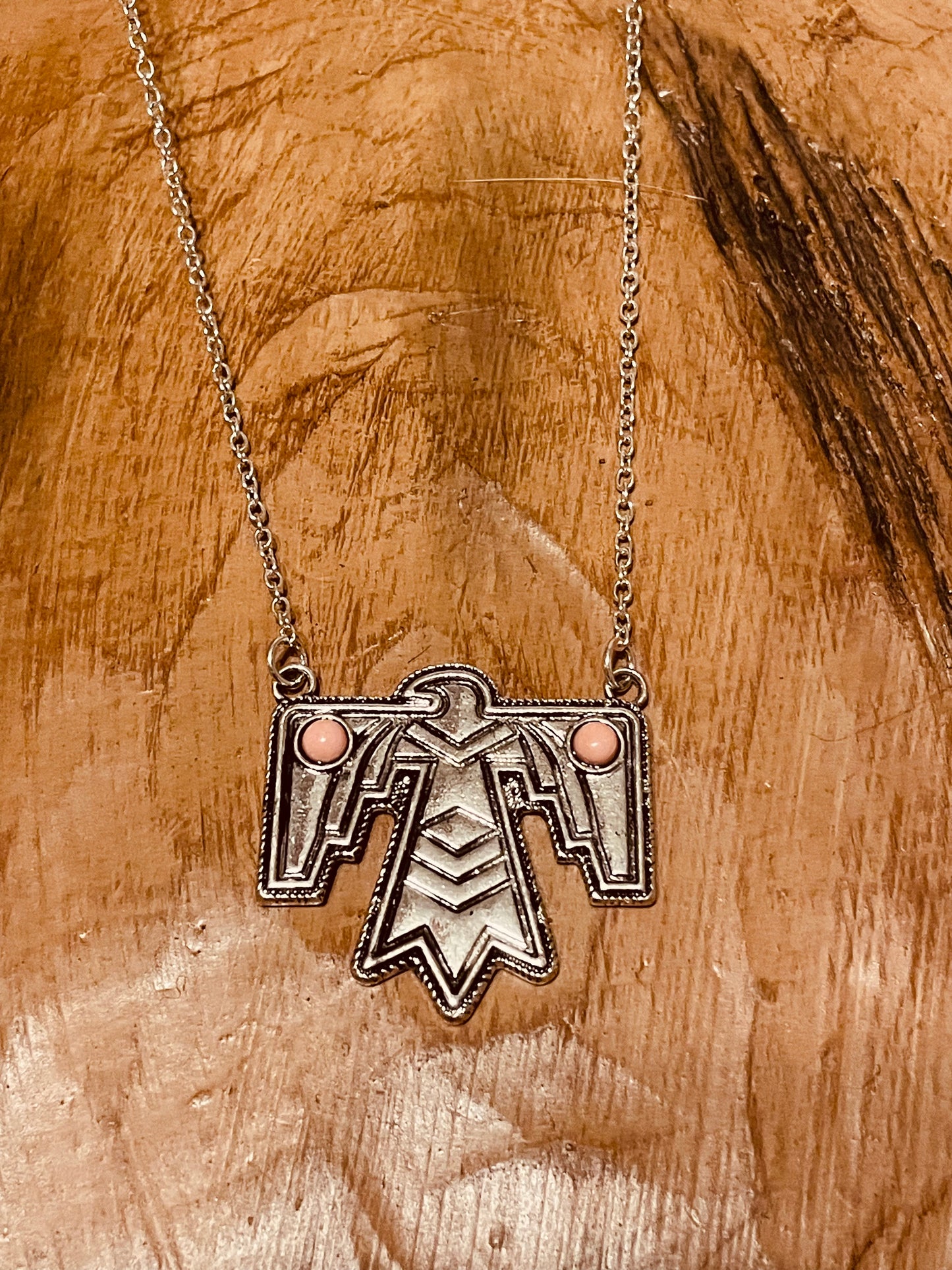 Thunderbird Pendant Necklace {pink stones}