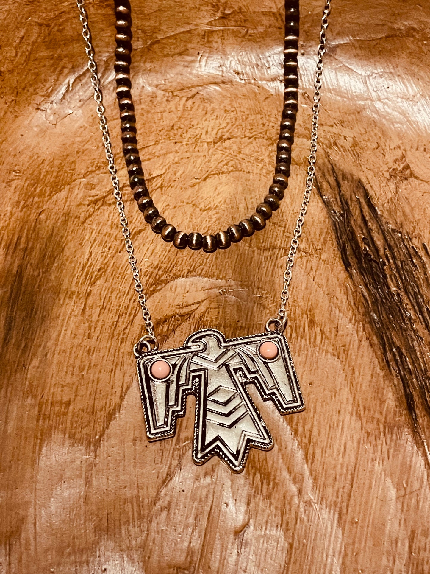 Thunderbird Pendant Necklace {pink stones}