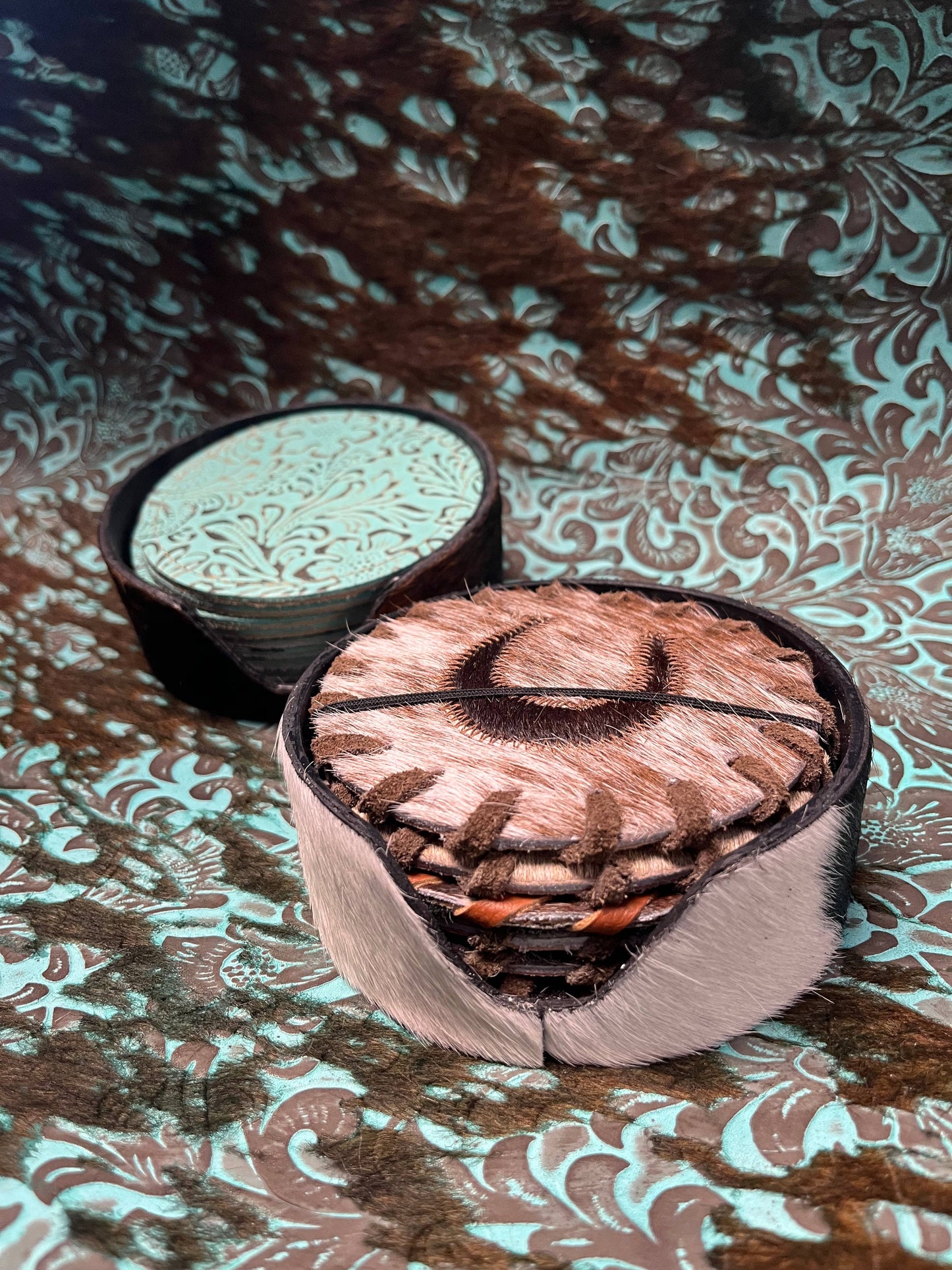 Cowhide Coaster Holder