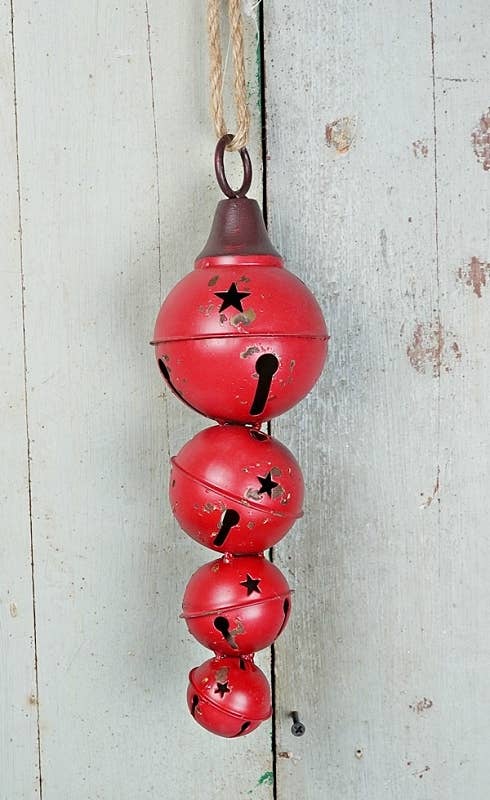 Distressed Metal Red Bells Strand